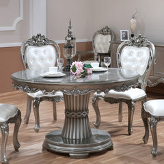 European style solid wood dining table chair, new classical dining table, combination round 6 people table, European marble round table Champagne