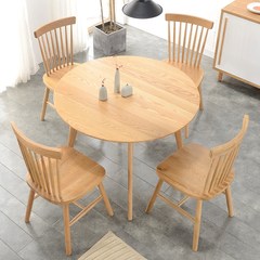 Export Japanese style small family dining table, modern simple round table, solid wood, white oak table, table and chair combination The log color diameter is 1 meters