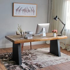 Simple solid wood computer desk, desktop home desk, iron conference table, notebook office desk, large table desk 160*70*75 board 8cm