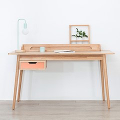 Nordic solid wood, white oak desk, computer desk, home log, simple desk drawer, writing desk, study furniture Log color + pink orange no