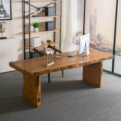 美式loft不规则边实木办公桌电脑桌书桌餐桌老板桌简约现代咖啡桌 G款实木牛角椅