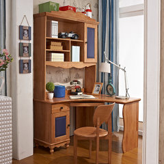 Desk, solid wood corner, desk, computer desk, American book desk, desk, desk and bookshelf combination Corner desk + solid wood chair