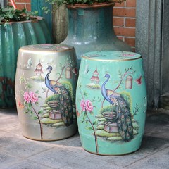 Time and a peacock ceramic drum stool modern Chinese fashion, embroidered shoes dressing drum pier stool stool Silver Peacock stool