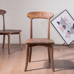 黑胡桃实木餐椅休闲椅咖啡家具现代简约时尚坐具成人椅靠背椅 黑胡桃木