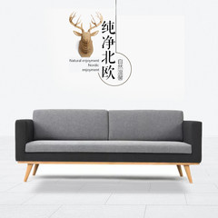 Moon Nordic wood sofa, large-sized apartment seat Korean minimalist living single and double man cotton fabric sofa Single gray