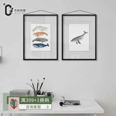 Changeable whale children's decorative painting, boy room, bedroom, hanging head painting, creative animal painting, modern minimalist mural 21*30 White walnut frame (thick 3.5cm) A Independent
