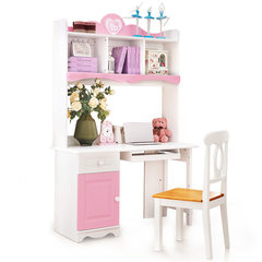 All solid wood children's computer table, Girls Pink desk, computer desk, children's furniture right angle desk Solid wood Corner desk + matching chair