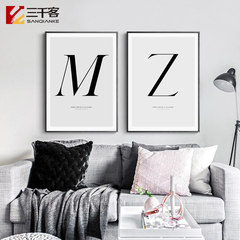 Modern minimalist style decorative painting, black and white letters, triple murals, living room, dining room, hanging picture, creative letters 43*63 (single size) White box A Independent