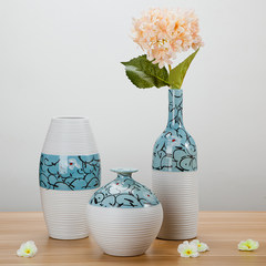 Jingdezhen handmade coarse pottery floral ceramic vase three piece modern minimalist Home Furnishing TV cabinet decoration Three piece set