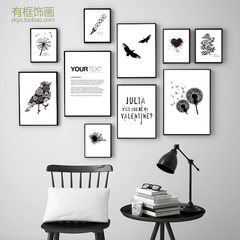 Dandelion black and white decorative painting, northern European restaurant, abstract mural painting, coffee shop, modern simple bar, framed painting 52*70 Black frame (thick 3.5cm) E Independent