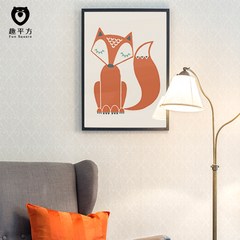 Interesting square selling Meng, fox wall decoration painting, living room painting, bedroom hanging painting, simple modern corridor painting with frame 40*50 White walnut frame (thick 3.5cm) A Independent
