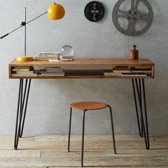Nordic desk, retro desk, simple desk, wrought iron solid wood double deck desk, desk 140*55*75 no