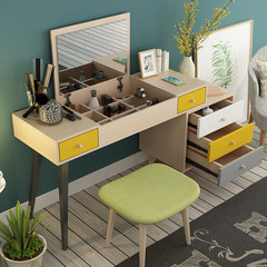 Nordic dresser, modern minimalist bedroom makeup desk, small apartment, master bedroom, desk flip drawer, dresser table Ready Double Drawer + stool