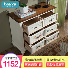 Birch furniture hand-painted storage cabinet containing Mediterranean Wudougui side cabinet American solid wood six drawer cabinet Ready white