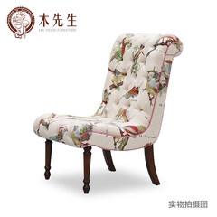 Mr. wood American modern minimalist custom furniture solid wood cloth single dressing chair dining restaurant chair Wathet
