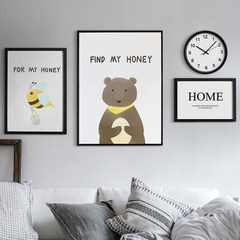Modern minimalist bedroom, children's room, lovely cartoon animal decoration paintings, Nordic living room hanging painting, end bees and bears 70x100cm inlay black HC04405 bees Single price