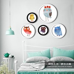 Modern children's room decoration painting paintings hanging round owl bedroom bedside wall minimalist Scandinavian small fresh murals 43 cm *63 cm Black frame (thick 3.5cm) Eleven Independent