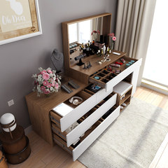 Custom Nordic simple fashion bedroom telescopic dressing table, dual purpose makeup table, make-up desk, storage computer desk Assemble Black walnut with angel white suit