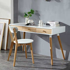 United long modern minimalist small desk, Nordic white computer table, oak solid wood creative writing desk A single desk (without chairs) no