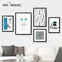 Wall frogs are natural and blue, Nordic style living room decorative paintings, simple photos, wall photos, wall paintings, combination of man 80*80 White walnut frame (thick 3.5cm) C Independent