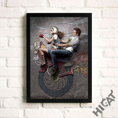 Lovers motorcycle modern simple bar decoration painting, KTV coffee shop graffiti, frame drawing, hanging painting, illustration mural 40*50 White walnut frame (thick 3.5cm) HK078 black thickened solid wood frame Independent