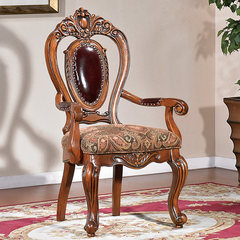 美式家具 欧式实木餐椅休闲书椅布艺扶手背椅咖啡椅 有扶手椅