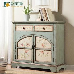 American style hand-painted furniture, environmental protection export shoes cabinet, decorative storage cabinet, double door, double door balcony, mini shoes cabinet Ready Light green hand painted