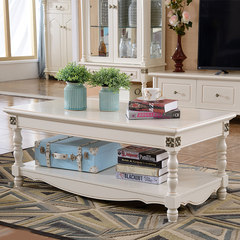 American country wood tea table simple white tea tea table TV cabinet combination of large-sized apartment living room furniture Ready Milky white