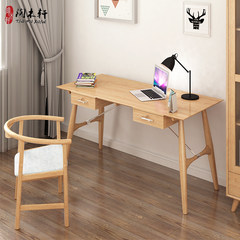 Nordic pure solid wood desk, Japanese style simple modern home computer desk, creative writing desk, student study furniture Log color + chair no