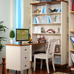 地中海转角书桌美式实木书架书桌椅韩式书桌书柜组合电脑桌 图片色（不含椅子） 是
