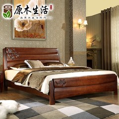 Solid wood bed storage, pneumatic high box bed 1.8m1.5 meters, modern simple Chinese bedroom log double bed furniture 1500mm*1900mm Frame bed + mattress + two bedside cabinets Frame structure