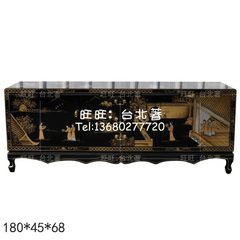 Classical Chinese antique hand painted furniture in Ming and Qing Dynasties, characters bedroom, living room, cabinet, audio-visual TV cabinet, A227 Ready Black background characters