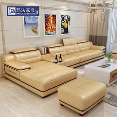 Leather sofa, simple modern leather sofa combination, corner living room, imported leather sofa, medium leather sofa combination Double + expensive + foot