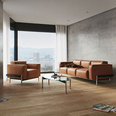 意大利米兰现代真皮组合沙发轻奢设计头层牛皮三人位sofa家具定制 三人 出口级布艺