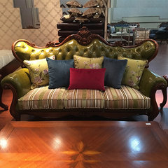 美式沙发组合实木雕花客厅真皮欧式布艺复古大户型皮艺家具三人位 单人 古铜色