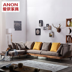 北欧风格实木羽绒布艺L型贵妃转角沙发组合简约现代客厅可拆洗 组合 灰色