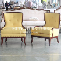 慕妃高端定制家具美式新古典欧式榉木布艺雕花单人沙发GC808 单人 颜色与尺寸可定制