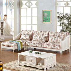 简约美式实木组合转角沙发韩式原木田园客厅小户型韩式布艺木质 组合 全实木转角沙发