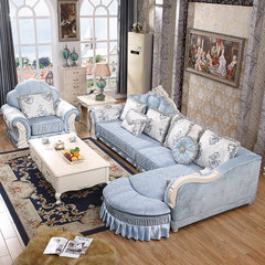 European style sofa combination angle large-sized apartment living room furniture wood suit Jane washable French outfit combination Single + double + expensive + double handrail unit (send pedal)