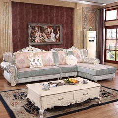 European style living room sofa cloth and wood carving combination luxury self-contained large-sized apartment furniture simple European Garden combination Double position + imperial concubine + armrest unit + foot pedal