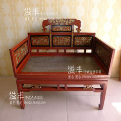 Antique Ming and Qing furniture sofa chair Chinese lacquer wood double old vintage red living room couch Double 122X57X45 sitting height