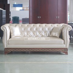 High-end custom furniture, American new classical European style solid wood carving, leather double three sofa GC1017 Double Size and color can be customized