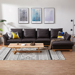 Nordic solid leather sofa, modern minimalist small apartment, living room furniture three people, leather art sofa corner combination combination Straight position + right imperial concubine