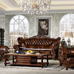 欧式沙发奢华真皮布艺沙发美式别墅实木客厅欧式皮艺术大沙发 单人 图片色