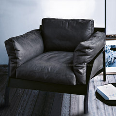 Nordic leather sofa, oil wax retro LOFT iron, modern minimalist leather sofa, head layer cowhide, three people living room Single Imported PU wax