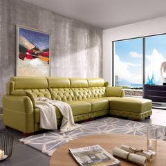 Nordic sofa, small apartment, living room corner combination, creative retro American designer, medium thick leather Nordic sofa combination Double armrest 1.96 meters + foot
