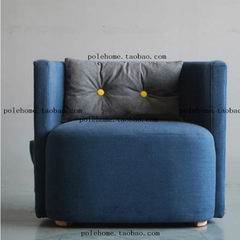 Nordic solid wood bedroom, single fabric sofa, simple living room, small apartment, single sofa chair, children's sofa Single blue