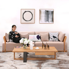 The designer of solid wood sofa Nordic large-sized apartment living room modern minimalist washable cloth sofa ready mix Other B three person position