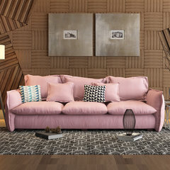 The three people living room sofa ready simple modern large-sized apartment portfolio detachable latex soft sofa Tertiary 220CM (fission) Linen: Sweet powder
