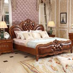 American Leather upholstered bed bed double bed wood European American furniture leather leather bed bed Villa 1800mm*2000mm Solid wood bedside cupboard Frame structure
